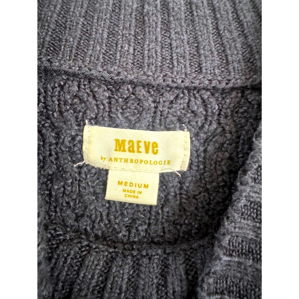 Maeve by Anthropologie Navy Cable-Knit Layered Sweater with Striped Shirt Hem - Picture 3 of 4